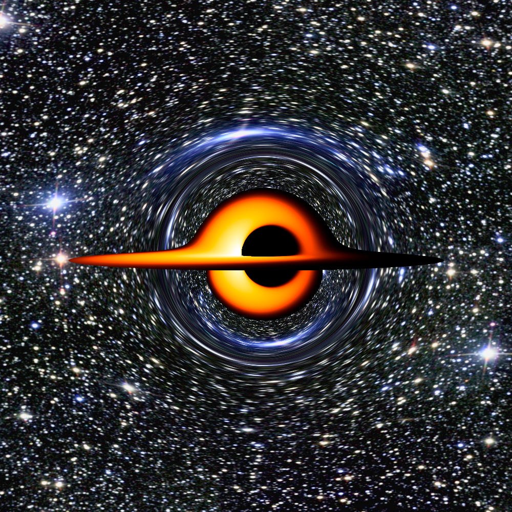 Essentially extremal Kerr black hole with a cool red blackbody disk, distant view