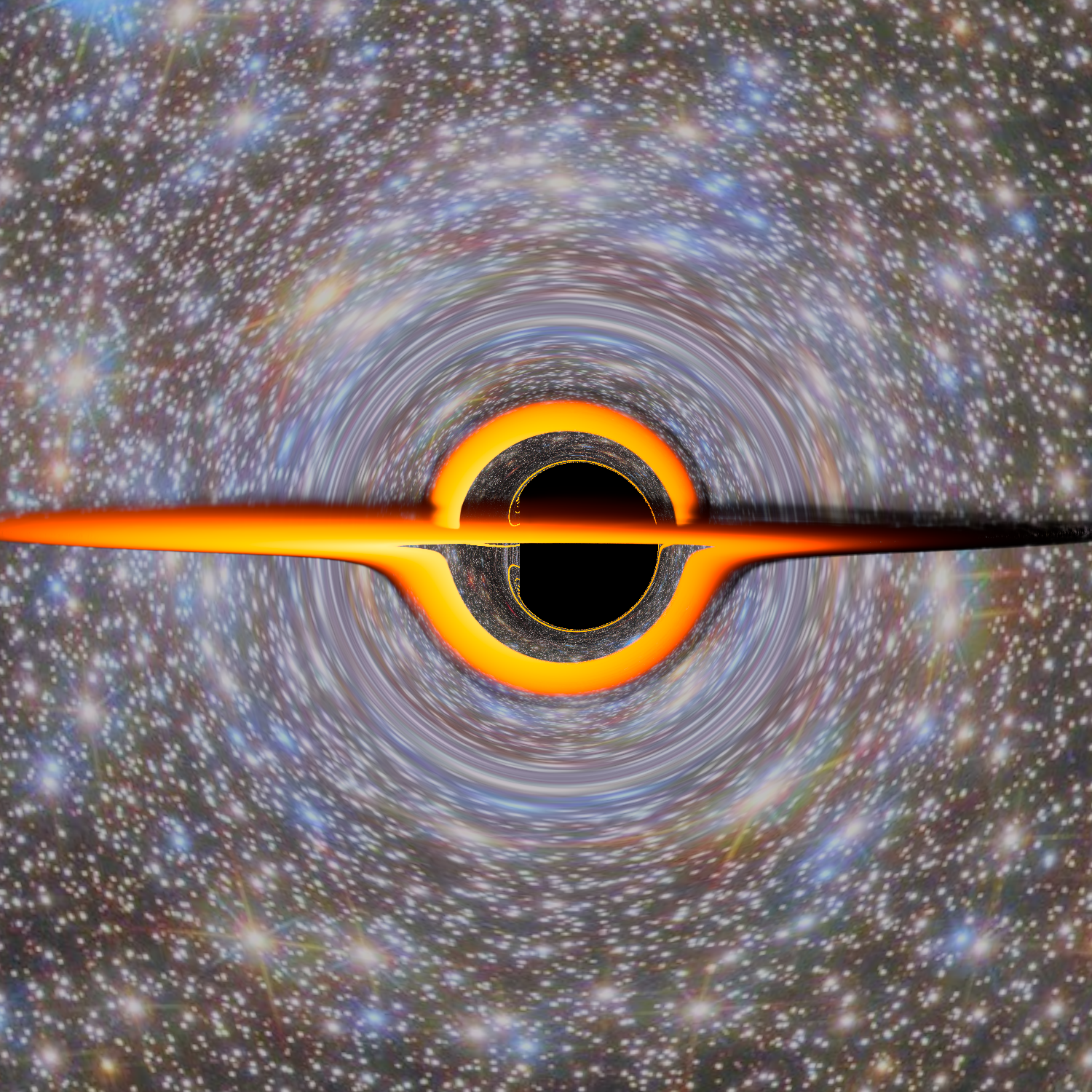 Kerr black hole visualization with background stars and volumetric disc